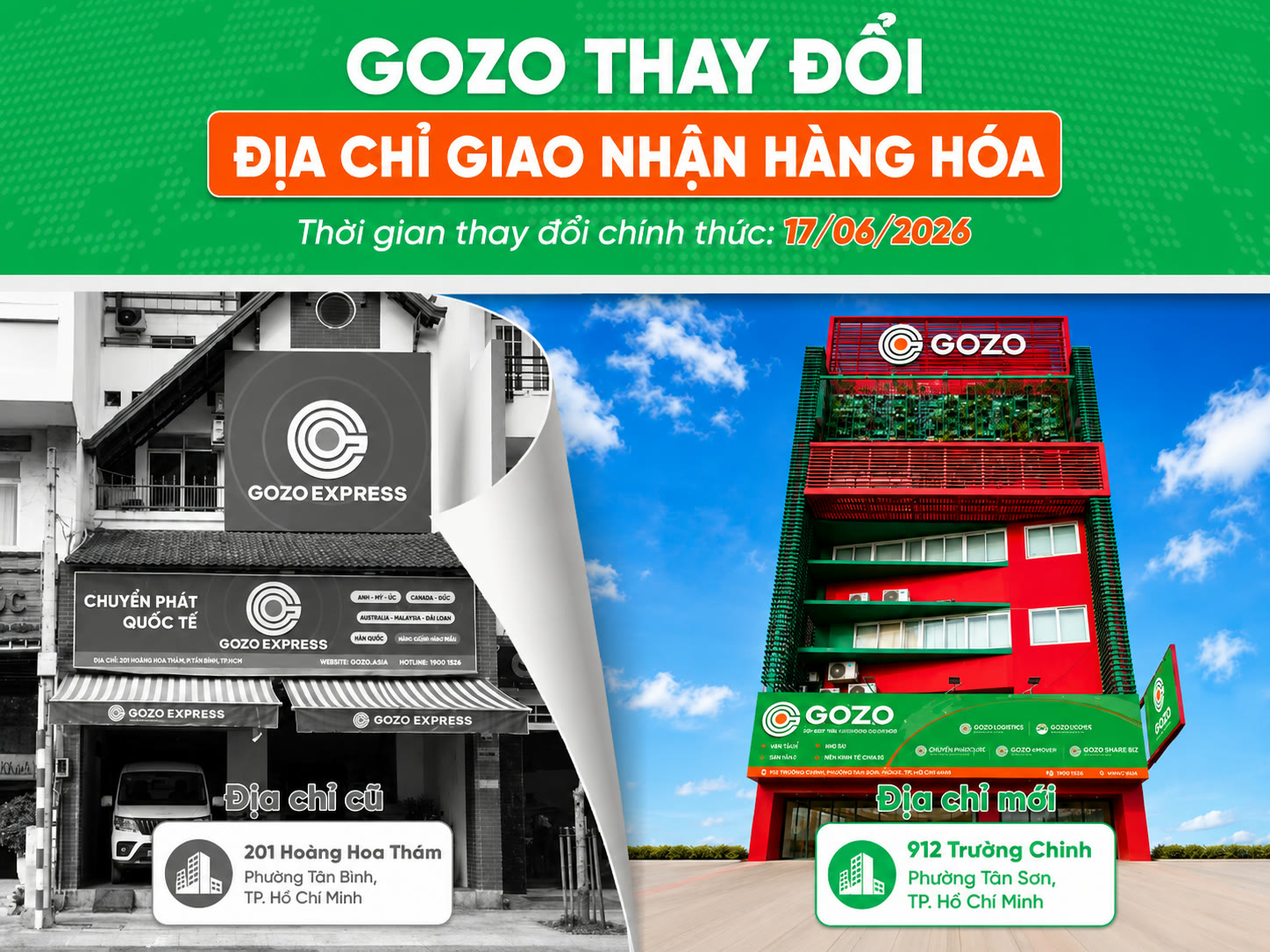 GOZO Thay Đổi Địa Chỉ Giao Nhận Hàng Hóa Từ Ngày 17/06/2026